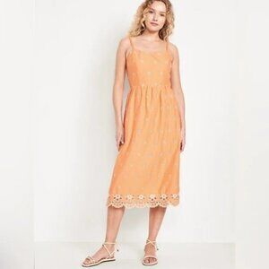 Old Navy Fit & Flare Eyelet Midi Dress Medium Orange